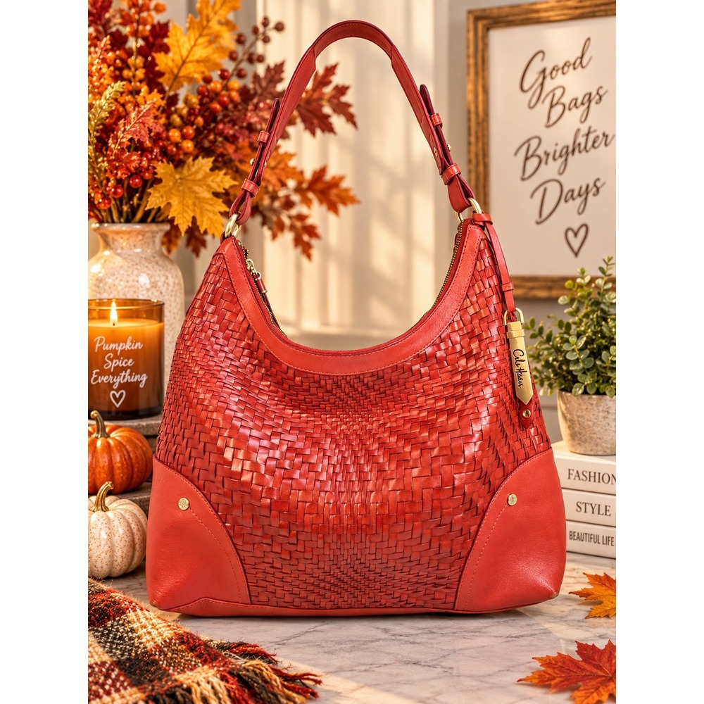 Cole Haan Genevieve Red Optical Weave Leather Hobo Shoulder Bag